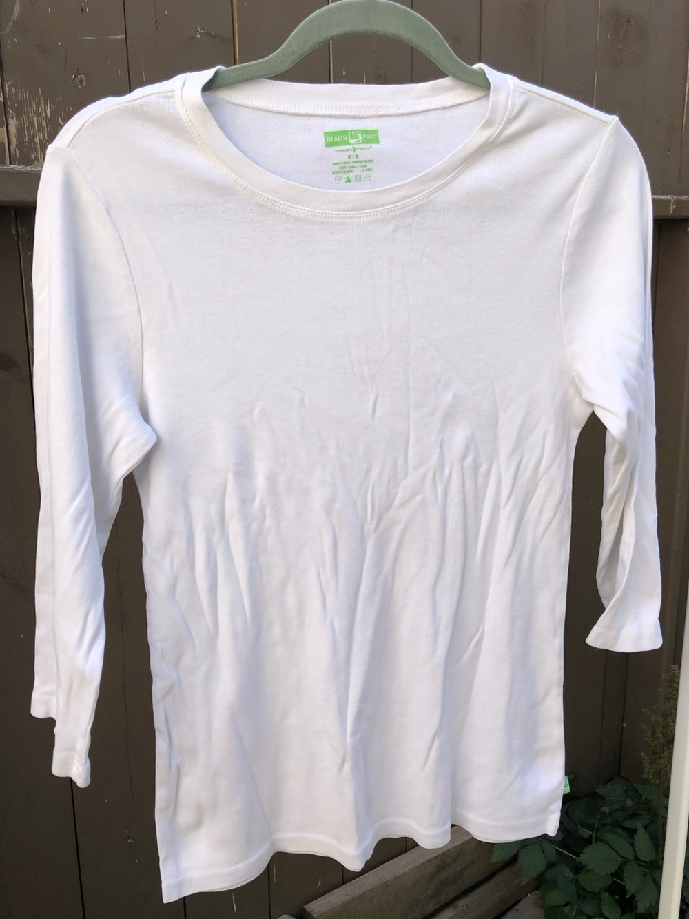 Health Pro White Cotton 3/4 Sleeve Crewneck Top